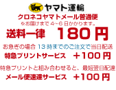 ヤマト運輸　クロネコメール便　送料一律180円　お急ぎの場合＋100円で13時までの注文で速達サービス　当日出荷サービス